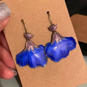Vintage Shashi sterling silver gilt enamel flower drop earrings